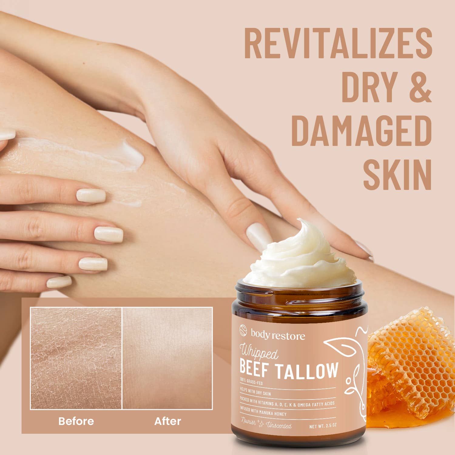 Unscented Tallow Balm - Grass-Fed & Manuka Honey Skin Repair